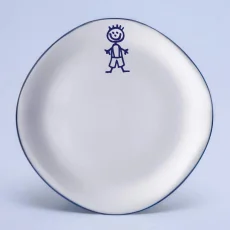 Talíř dezertní - chlapeček, modrá linka, 19 cm, Dětský dekor Kamarádi