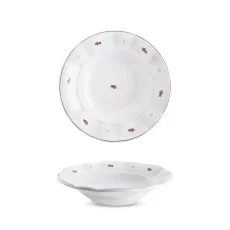 Talíř hluboký, červené kvítky, 24 cm, Benedikt - 1. republika 