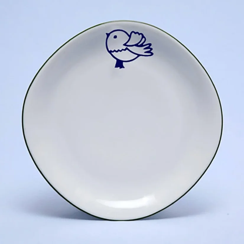 Talíř dezertní - ptáček, zelená linka, 19 cm, Dětský dekor Kamarádi