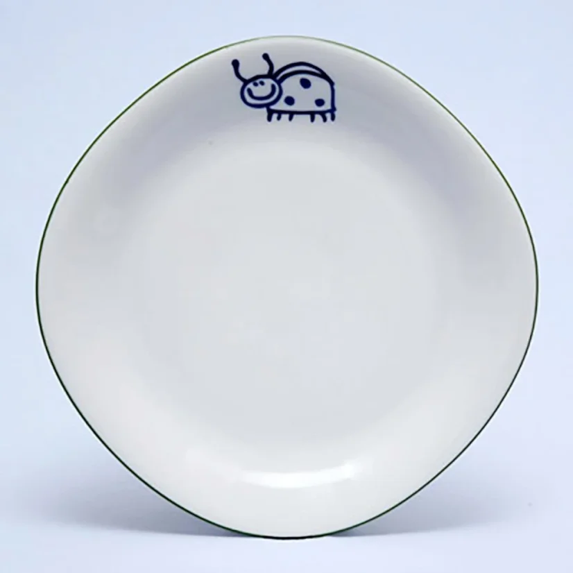 Talíř dezertní - beruška, zelená linka, 22 cm, Dětský dekor Kamarádi