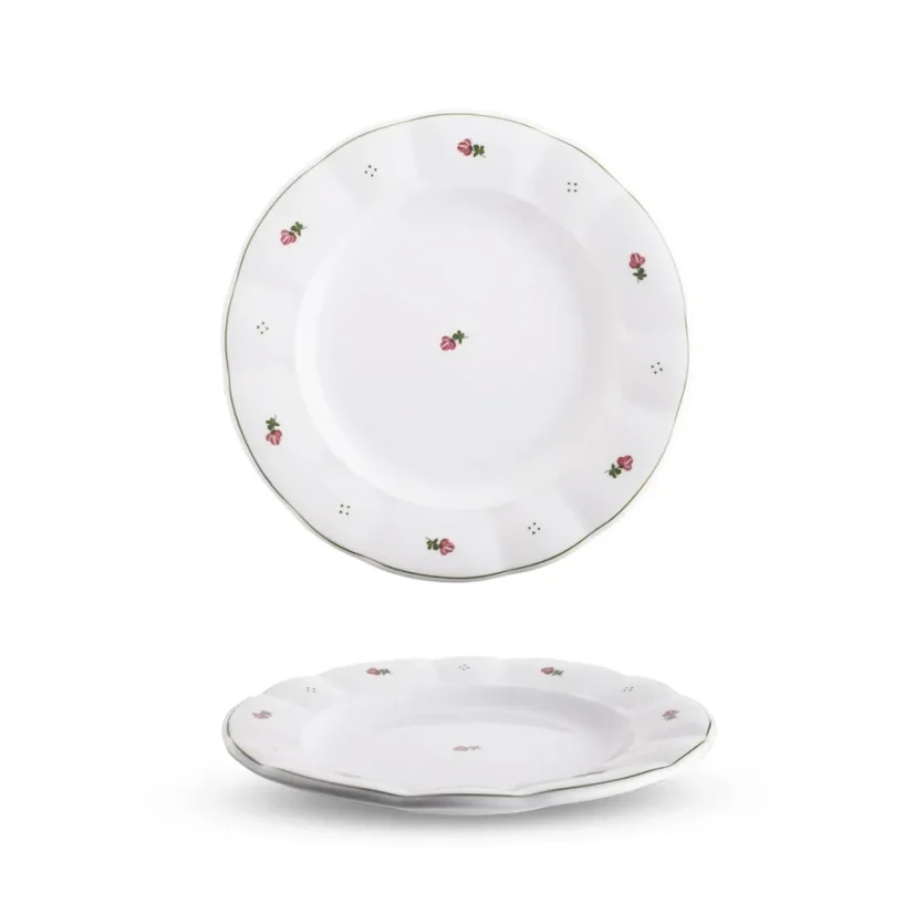 Talíř mělký, červené kvítky, 26 cm, Benedikt - 1. republika 