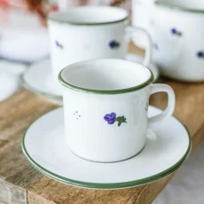 Retro hrnek na espresso, modrá kytička, 80 ml, Retro mugs