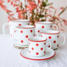 Retro hrnek na espresso, červené puntíky, 80 ml, Retro mugs
