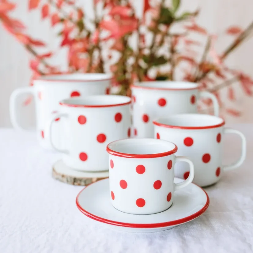 Retro hrnek na espresso, červené puntíky, 80 ml, Retro mugs