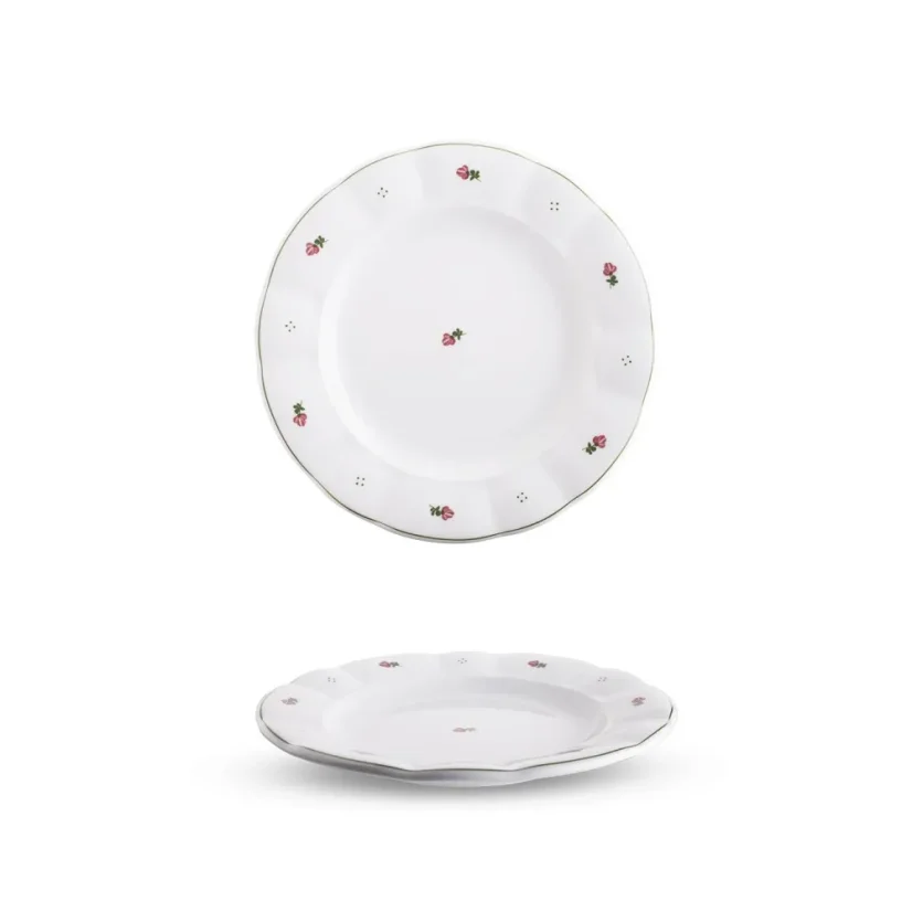 Talíř mělký , červené kvítky, 24 cm, Benedikt - 1. republika 