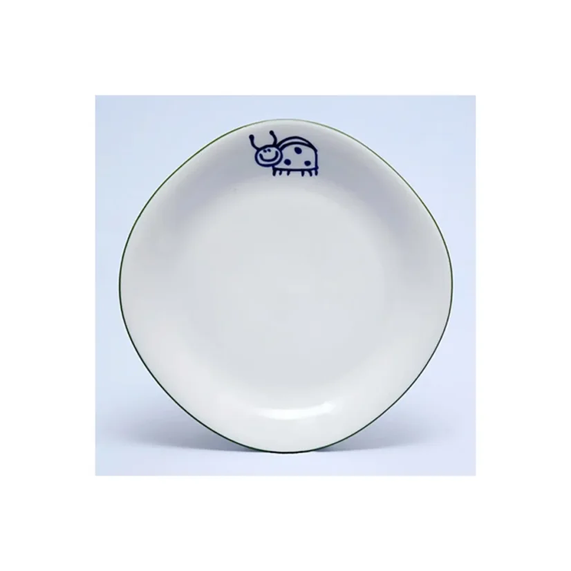 Talíř dezertní - beruška, zelená linka, 22 cm, Dětský dekor Kamarádi